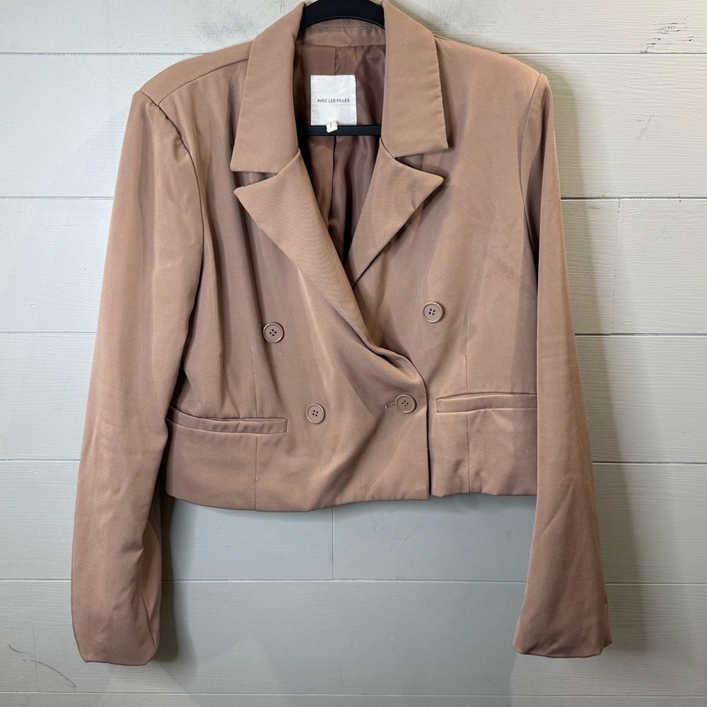 Avec Les Filles Anthropologie | Double-Breasted Cropped Blazer Size Large
